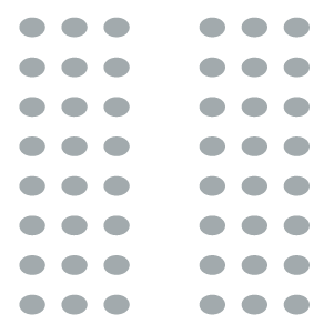 Auditorium room setup icon showing two sections of seating divided by central aisle
