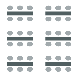 Room setup icon showing rectangular tables with chairs