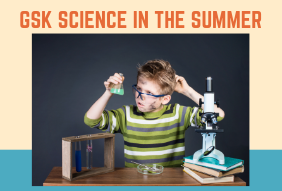 young boy with science experiment holding beaker