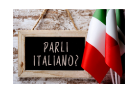 parli Italiano text with Italian flag