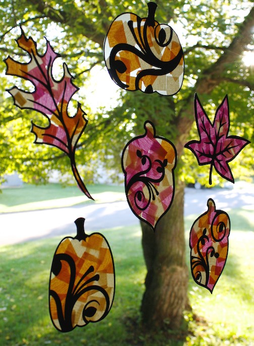 Tissue paper stained glass autumn suncatchers