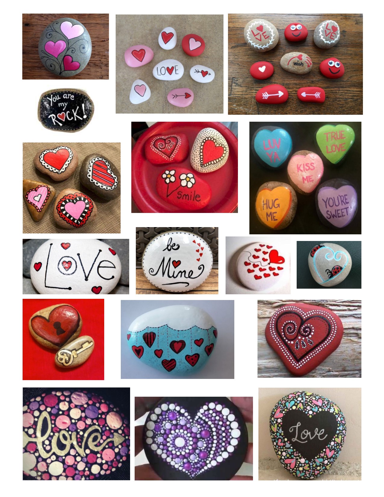 Examples of painted valentine rocks