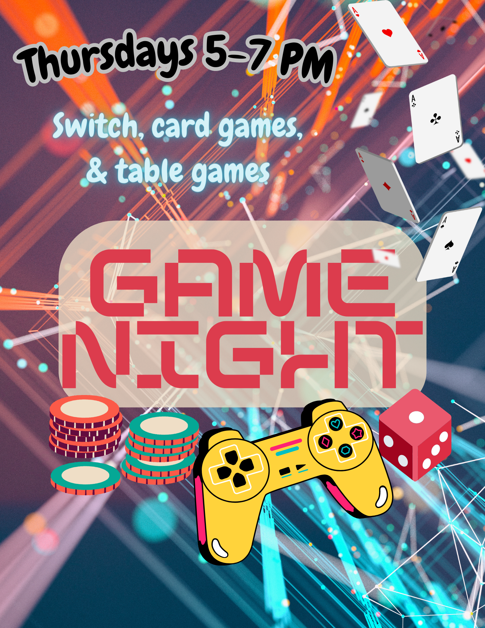 Game night. Switch, card games, & table games.