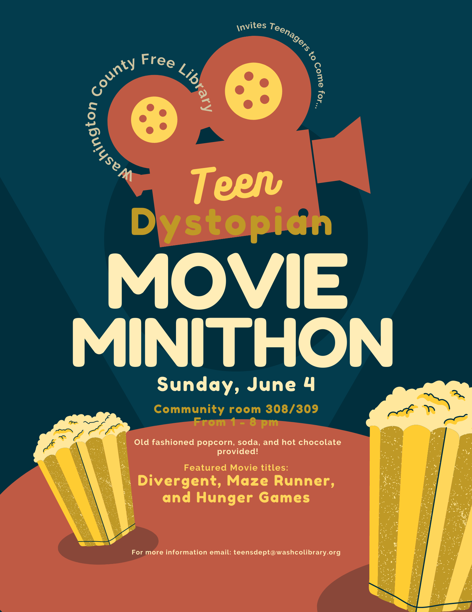 Teen Dystopian Movie Mini Marathon June 4, 1-8 pm.