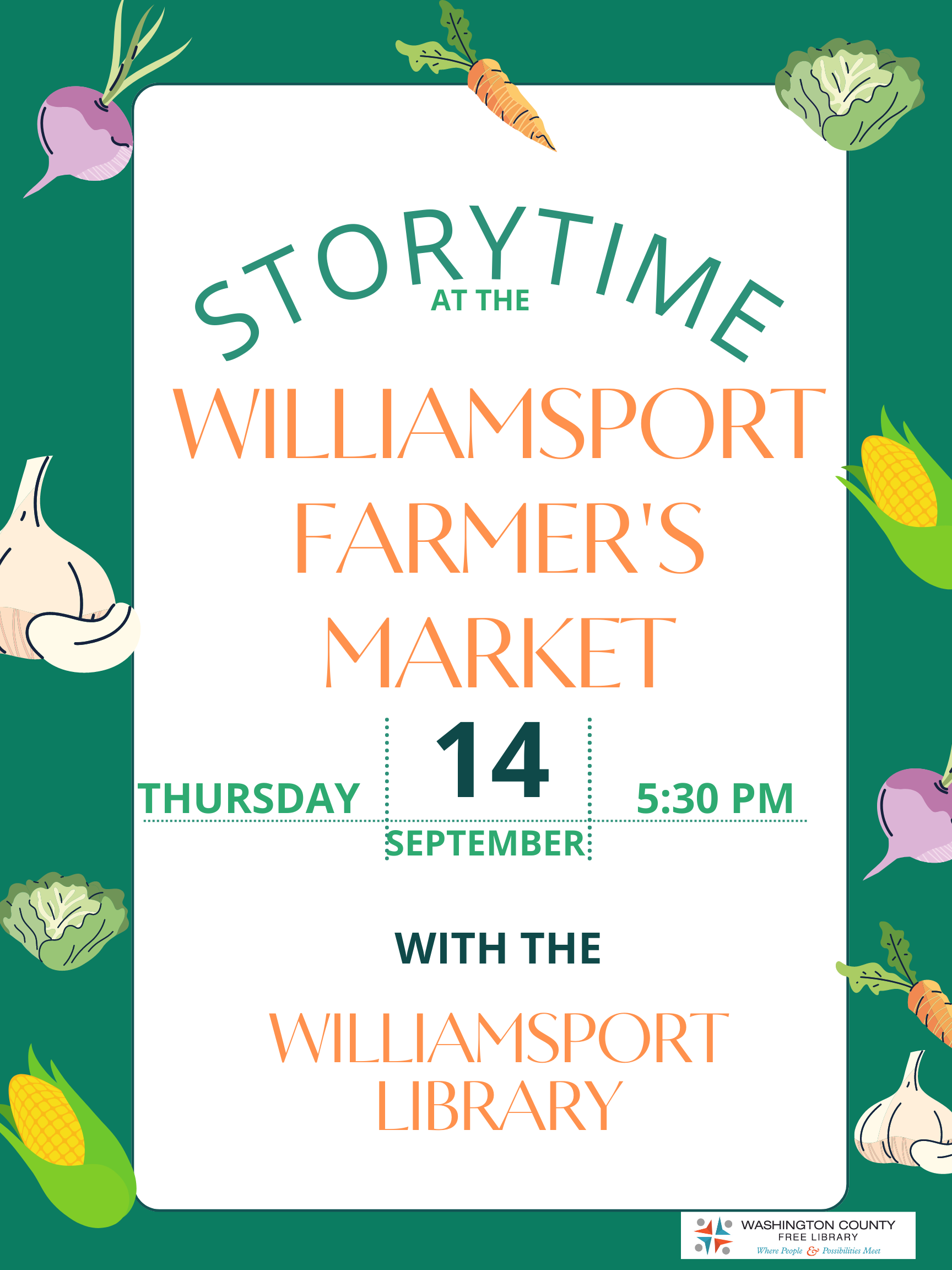 Story Time at the Farmers Market September 14 at 5:30 All are welcome 