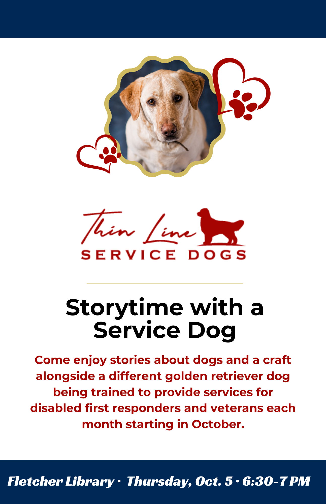golden retriever with storytime info