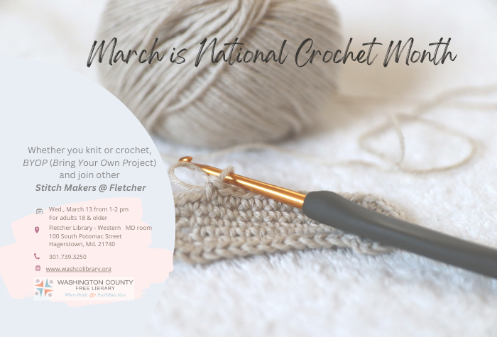 Heather gray ball of yarn, crochet hook, and crochet sample