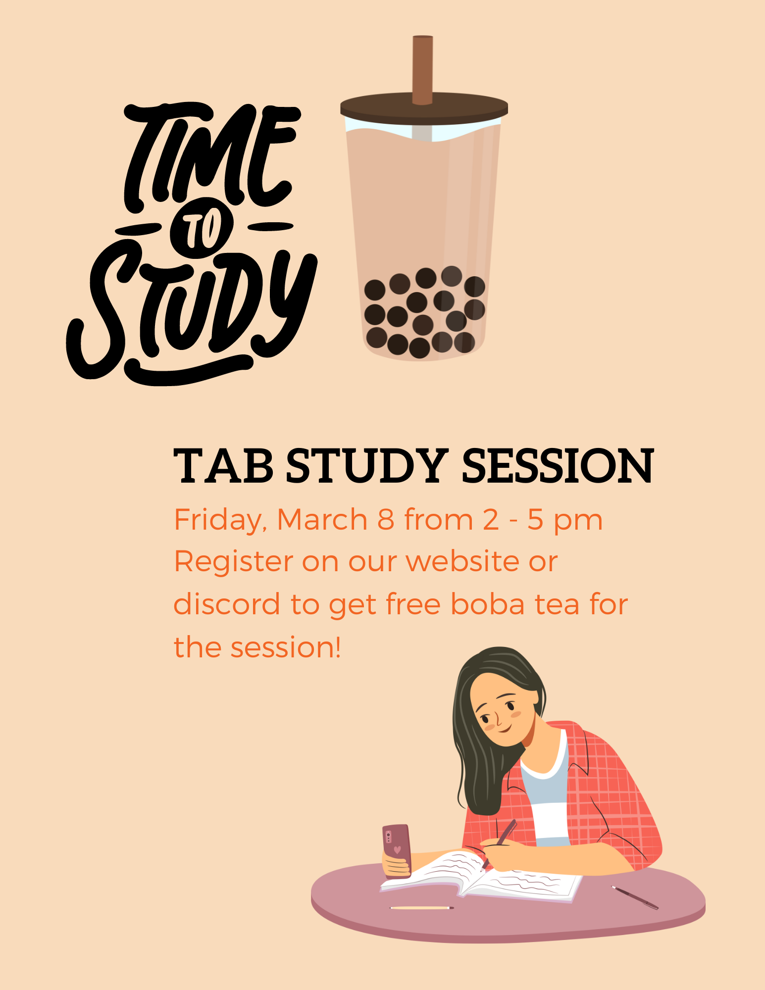 TAB study session -- register here to get free boba as youe study!