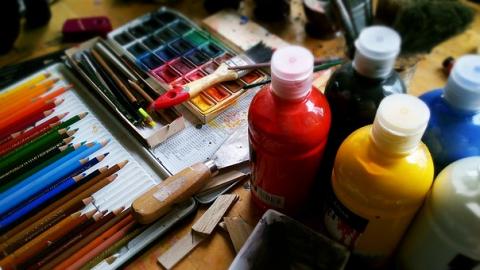 Paints, colored pencils, and other arts and crafts supplies