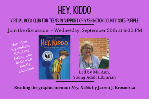 Hey Kiddo Book Club for Teens in support of Washington County Goes Purple