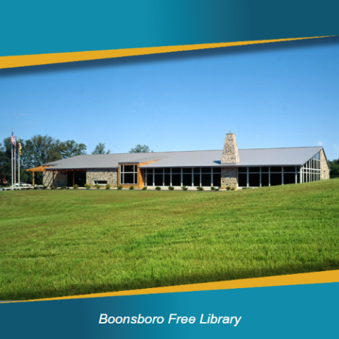 Exterior shot of the Boonsboro Free Library looking from bottom of hill