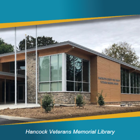 Exterior shot of the Hancock Veterans Memorial Library