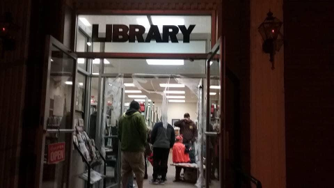 picture of library at night 