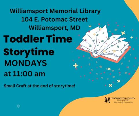 colorful image of book, magical. Storytime now in Williamport Library 