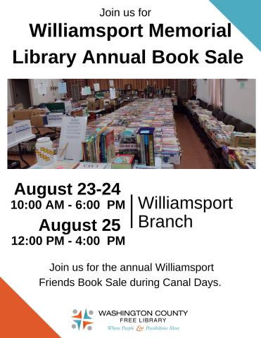 Book Sale Dates August 23-24 10-6pm, August 25 12-4pm 