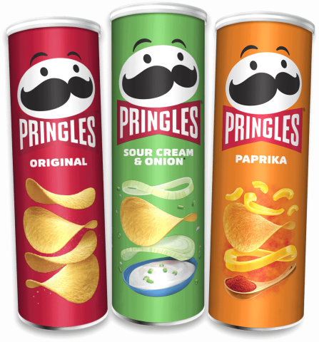 three cans of different flavered Pringles