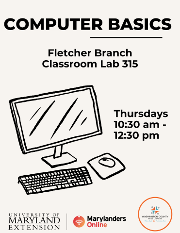 Light brown background with event information. Computer drawing and logos for WCFL and Maryland University.