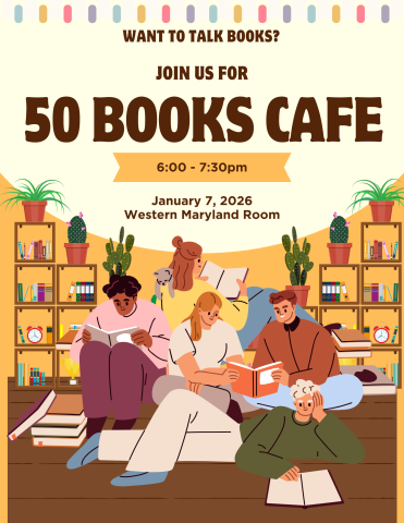 A group of people sit around reading books. Text describes the event.