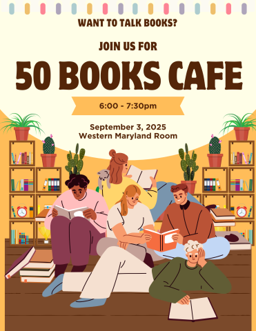 A group of people sit around reading books. Text describes the event.