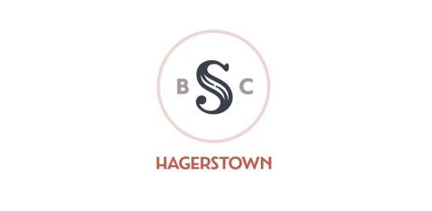 Silent Book Club logo. Giant S in the middle os a circle. B and C on either side. "Hagerstown" printed below the circle.
