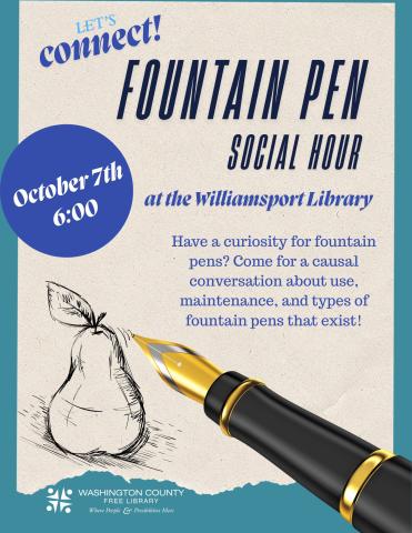 fountain pen and flyer and event dates 