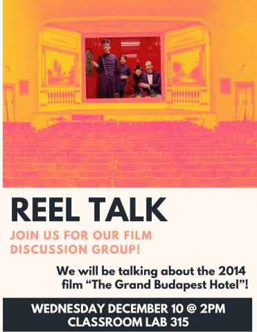 A theater shows a film on the screen. Text describes the event. 