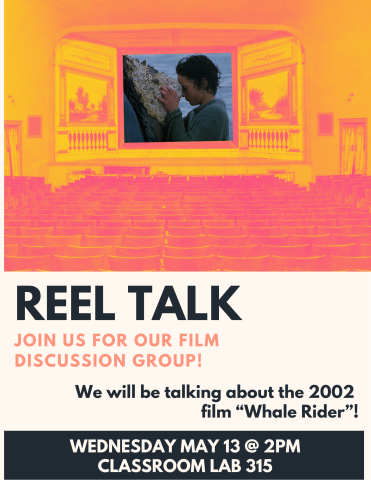 A theater shows a film on the screen. Text describes the event. 