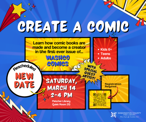 Create a Comic with blue background with lightning, stars, and "pow" explosion shape.