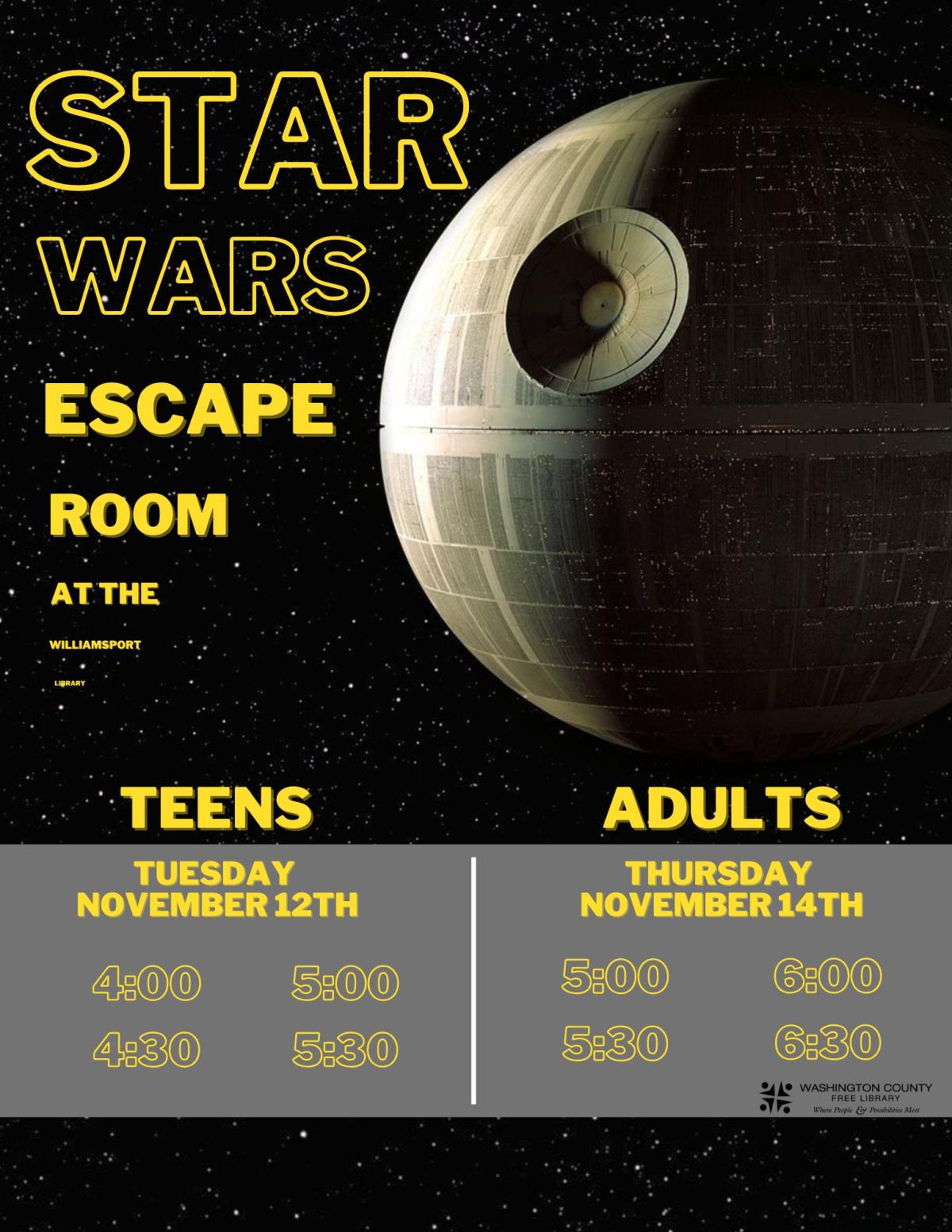 star wars image death star with hours of event november 12