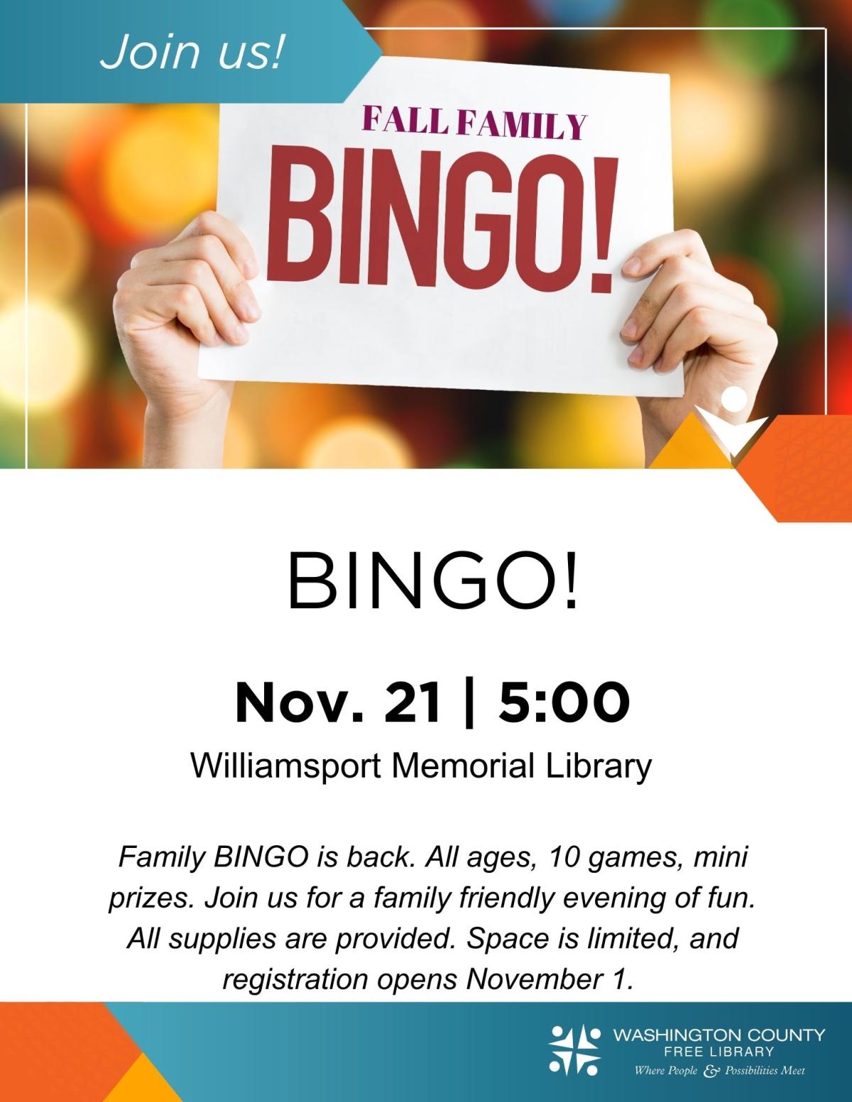 fall family bingo november 21 5pm register today 