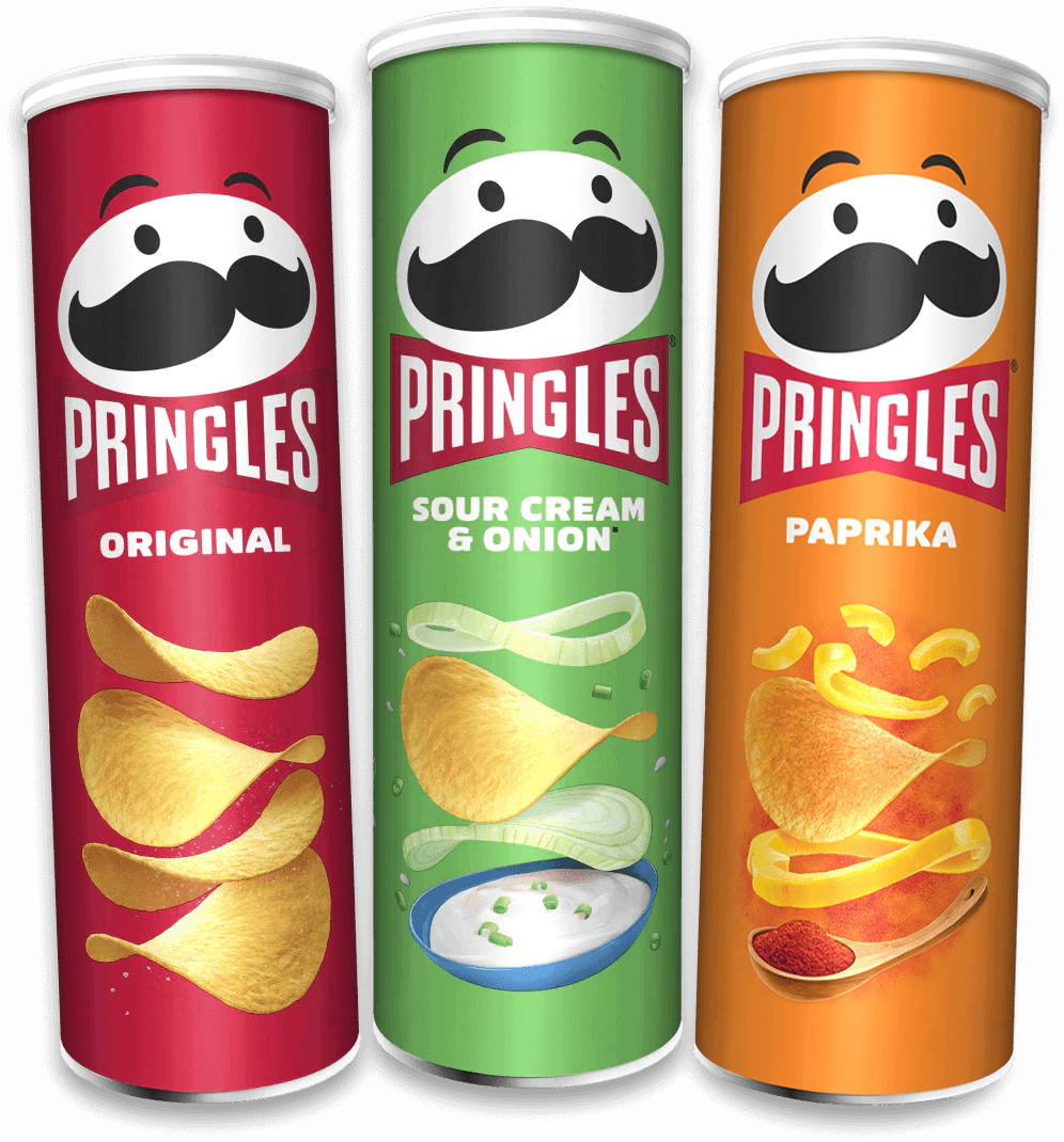 three cans of different flavered Pringles