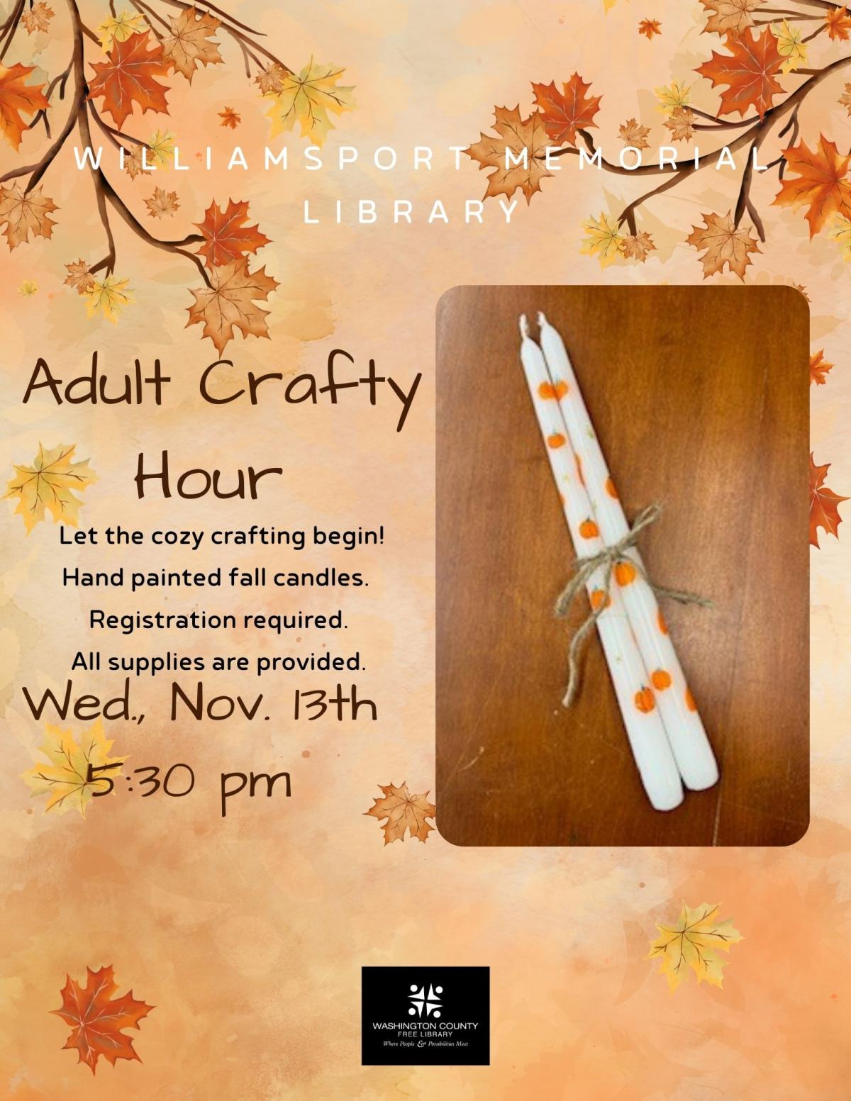 painted white candles, fall leaves event date november 13 5:30 pm 