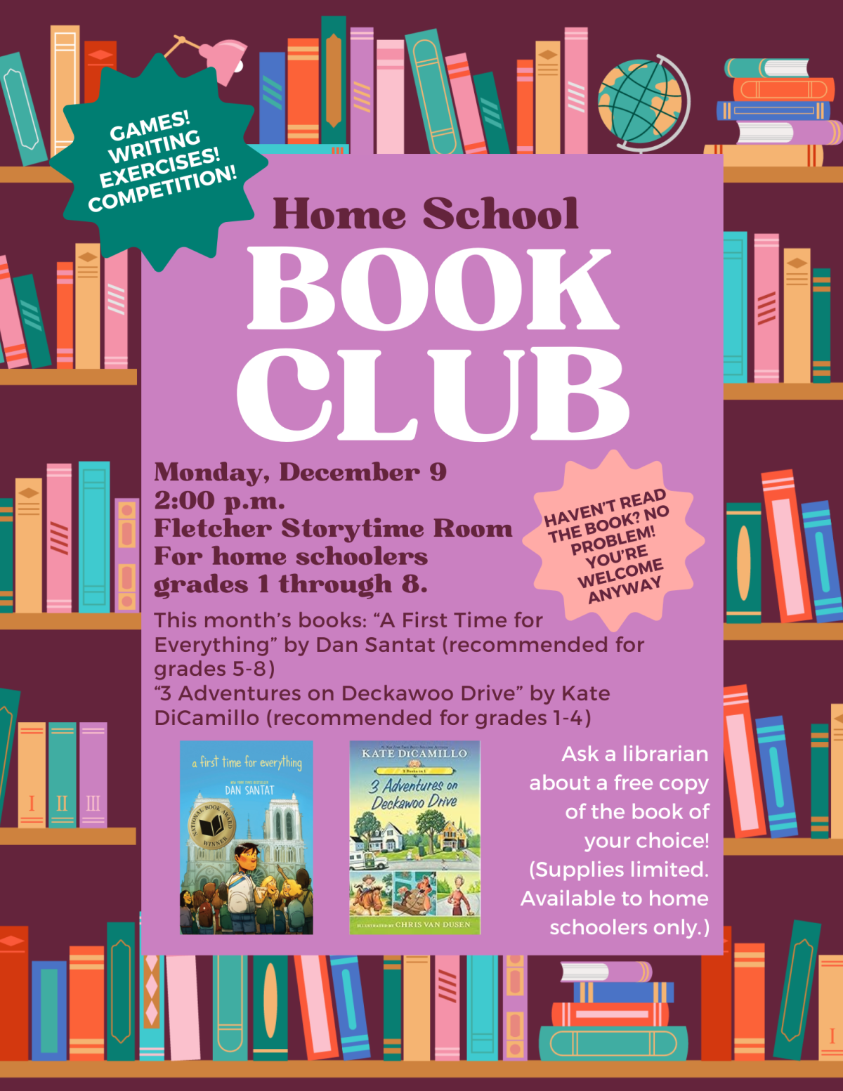 Book club poster for Dec 9