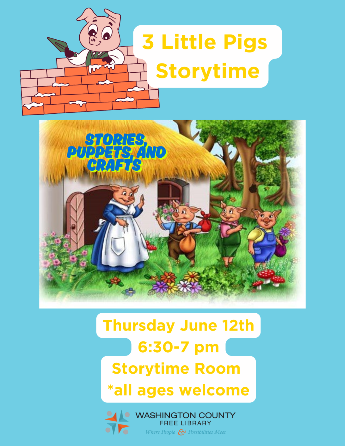 Join us for a special 3 Little Pigs Storytime
