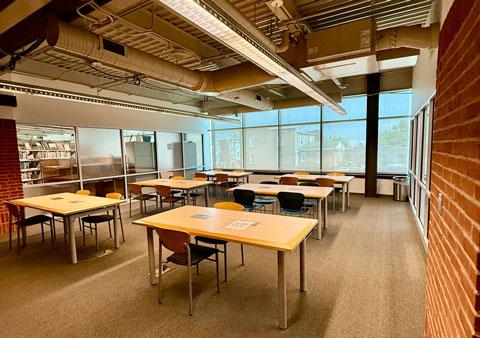 Quiet Room - 6 desks with chairs in classroom seating