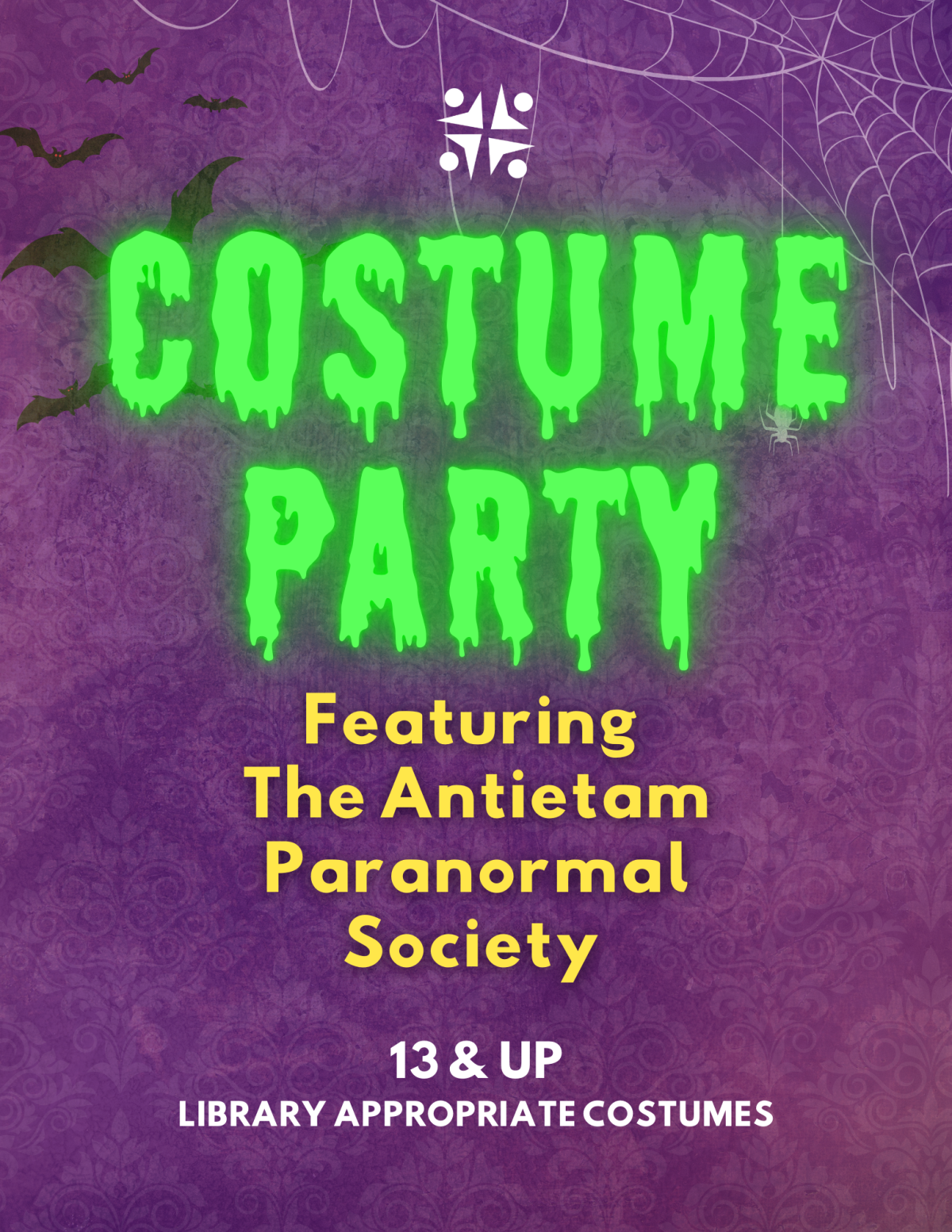 costume party featuring the antietem paranormal society ages 13 & up library appropriate attire