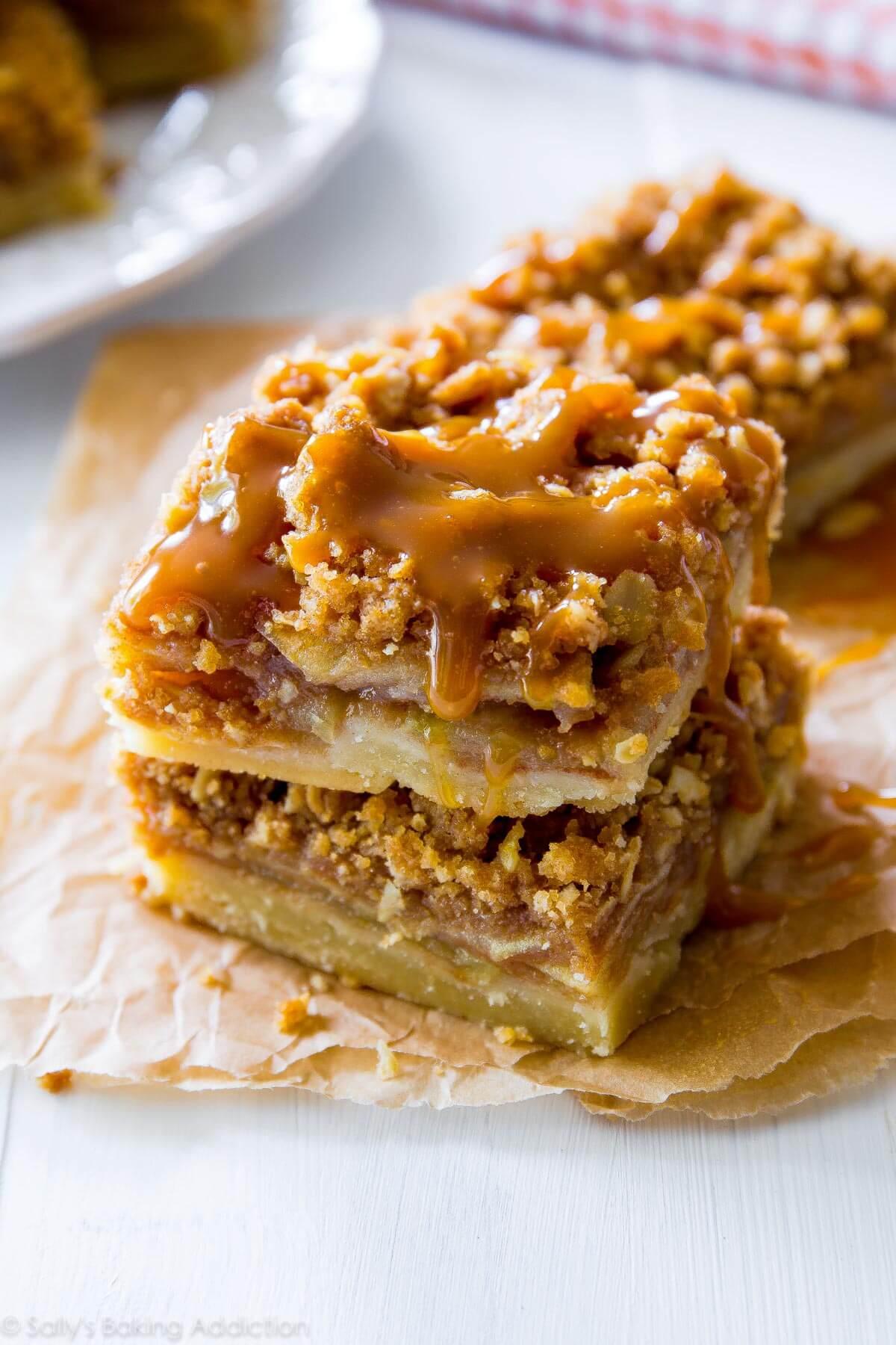 salted caramel apple bars on display