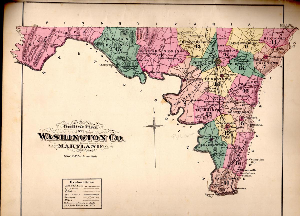 An early map of Washington County, Maryland.