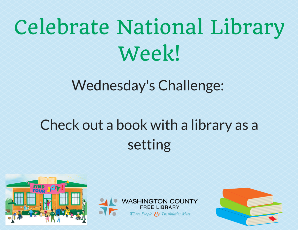 check out a book with a library as a setting