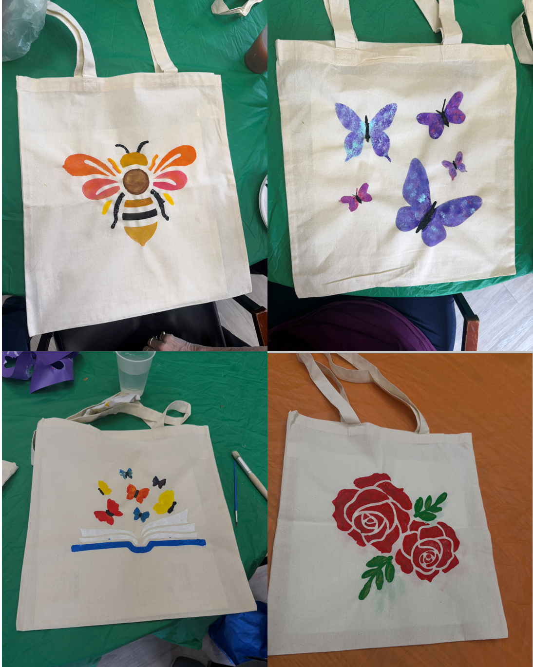 Examples of stenciled tote bags