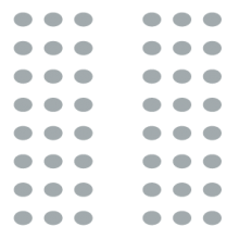 Auditorium room setup icon showing two sections of seating divided by central aisle
