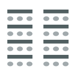 Classroom setup icon showing two columns of rectangular tables with chairs on one side of each table